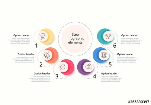 6 Step Infographic with Icons and Circles - 265890397 - 265890397