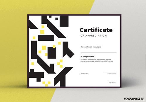 Certificate of Appreciation Layout with Black and Yellow Elements - 265890418 - 265890418