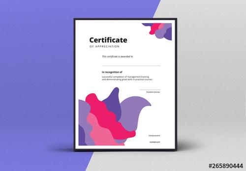 Certificate of Appreciation Layout with Pink and Purple Elements - 265890444 - 265890444