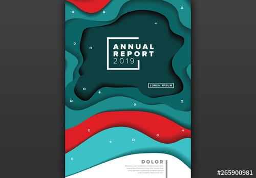 Report Cover with Teal and Red Abstract Elements - 265900981 - 265900981