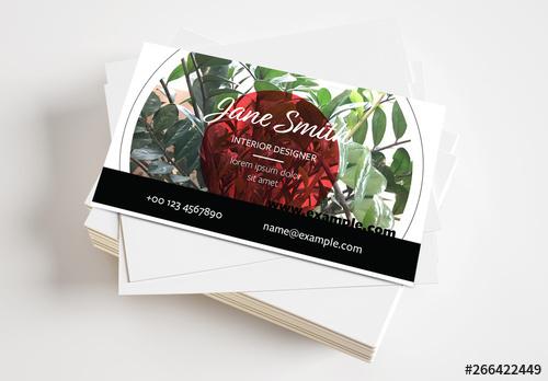 Business Card with Circle Graphics and Photo Mask Layout - 266422449 - 266422449