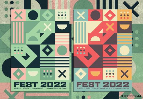 Retro Abstract Geometric Poster Layout with Colorful Decorative Squares - 266555844 - 266555844