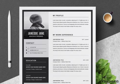 Black and White Resume and Cover Letter Layout - 266566495 - 266566495