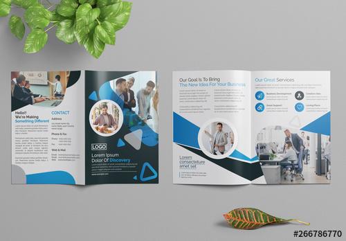 Bifold Business Brochure with Blue Accents - 266786770 - 266786770