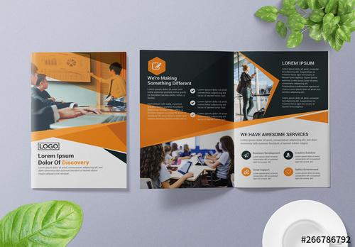 Bifold Brochure Layout with Orange and Dark Gray Accents - 266786792 - 266786792