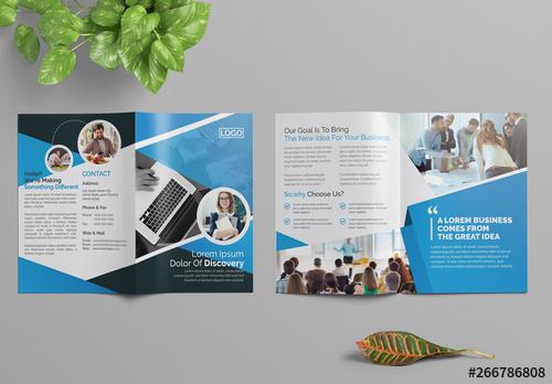 Corporate Bifold Brochure Layout with Blue Elements - 266786808 - 266786808