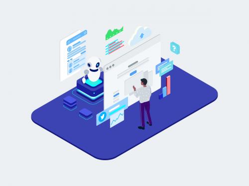 Human Chatting on Chatbot Application Isometric - T2 - human-chatting-on-chatbot-application-isometric-t2