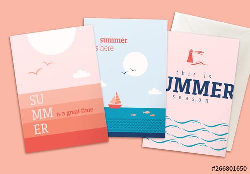 Summer Greeting Card Layouts with Maritime Theme - 266801650 - 266801650