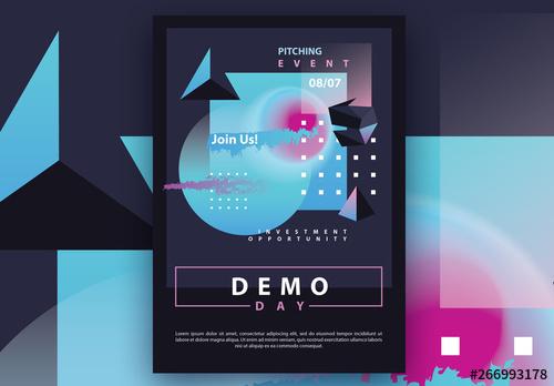 Dark Futuristic Flyer Layout with Colorful Gradient 3D Accents - 266993178 - 266993178