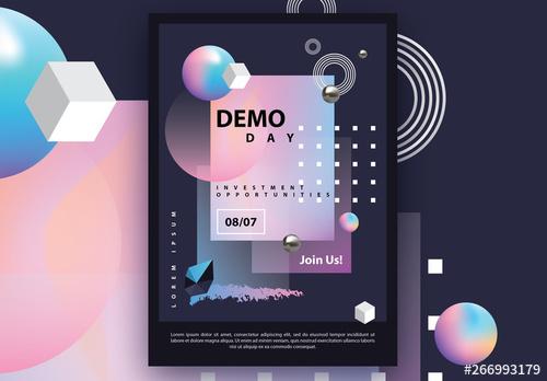 Dark Futuristic Flyer Layout with Colorful Gradient 3D Accents - 266993179 - 266993179