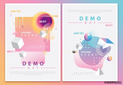 Futuristic Flyer Layout Set with Colorful Gradient 3D Compositions - 266993182 - 266993182