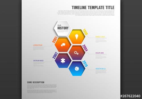 Timeline Infographic with Stacked Hexagons - 267622040 - 267622040