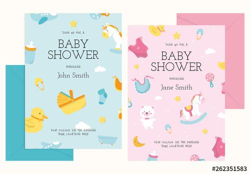 Baby Shower Invitation Card Design Layout with Illustrative Elements - 262351583 - 262351583