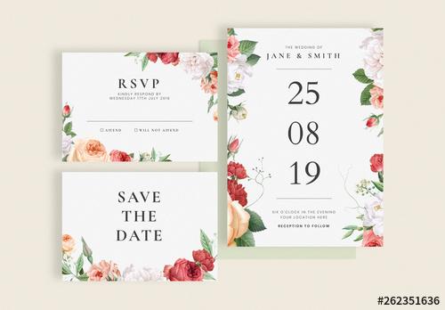 Floral Wedding Invitation Cards Layout - 262351636 - 262351636