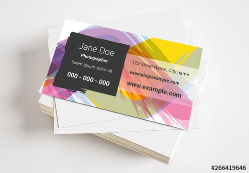 Business Card with Colorful Paintbrush Elements Layout - 266419646 - 266419646