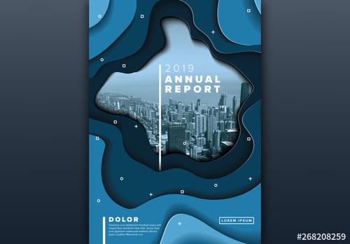 Annual Report Cover Layout with Blue Cutout Elements - 268208259 - 268208259