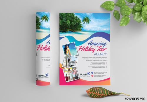 Flyer Layout with Colorful Ribbon Accents and Photo Header - 269035290 - 269035290