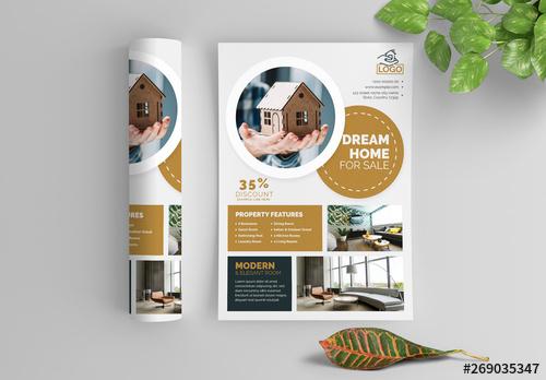 Business Flyer Layout with Circular Elements and Brown Accents - 269035347 - 269035347
