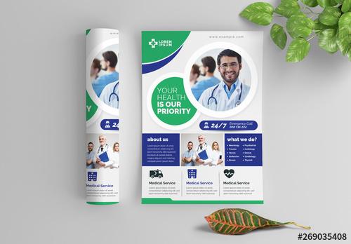 Green and Blue Medical Flyer Layout with Circular Elements - 269035408 - 269035408