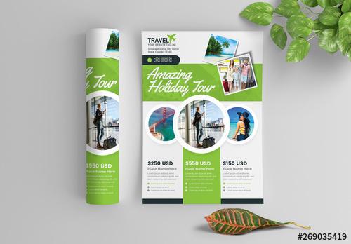 Green Business Flyer Layout with Circular Photo Elements - 269035419 - 269035419