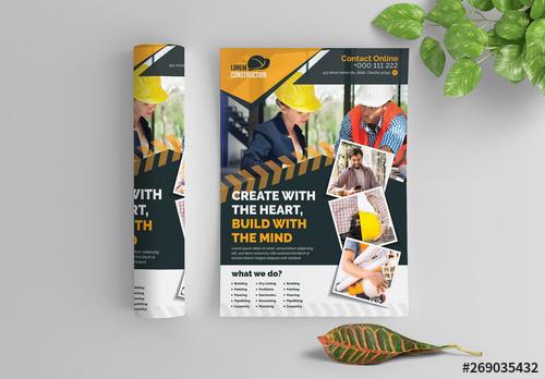 Construction Flyer Layout with Graphic Elements - 269035432 - 269035432