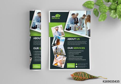 Business Flyer Layout with Dark Gray and Green Elements - 269035435 - 269035435