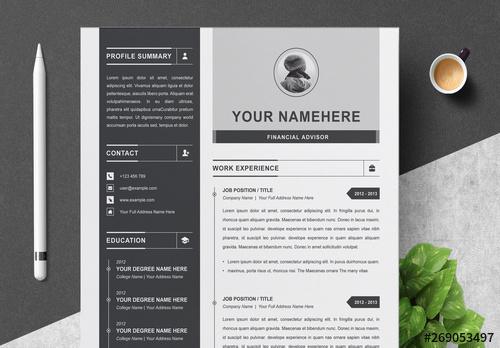 Resume Set with Gray and Black Accents - 269053497 - 269053497