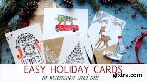 Easy Holiday Cards in Watercolor and Ink