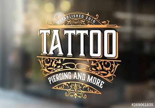 Vintage Tattoo Logo Layout with Gold Elements - 269061835 - 269061835