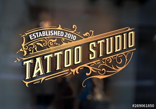 Vintage Tattoo Logo Layout with Gold Elements - 269061850 - 269061850