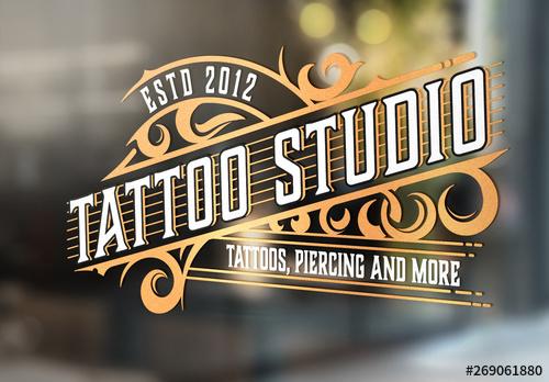 Vintage Tattoo Logo Layout with Gold Elements - 269061880 - 269061880