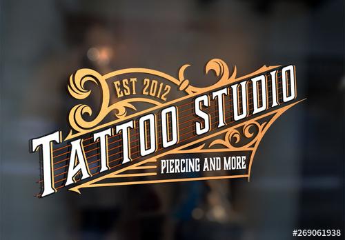 Vintage Tattoo Logo Layout with Gold Elements - 269061938 - 269061938