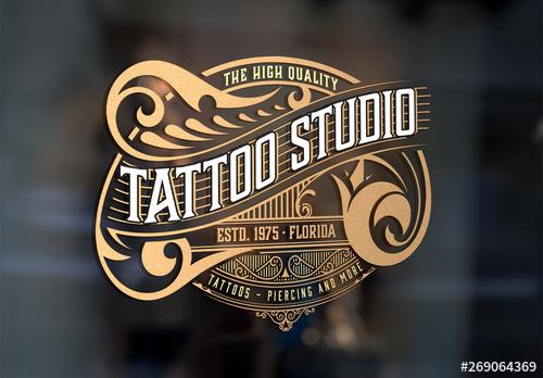 Vintage Tattoo Logo Layout with Gold Elements - 269064369 - 269064369