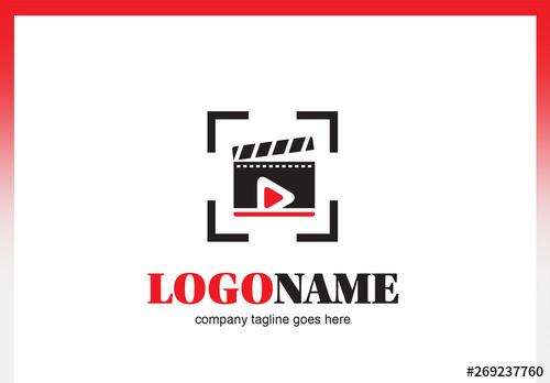 Logo Layout of Film Clapper Board with Play Button - 269237760 - 269237760