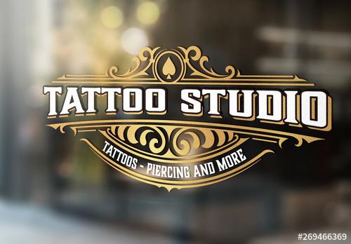 Vintage Tattoo Logo Layout with Gold Elements - 269466369 - 269466369