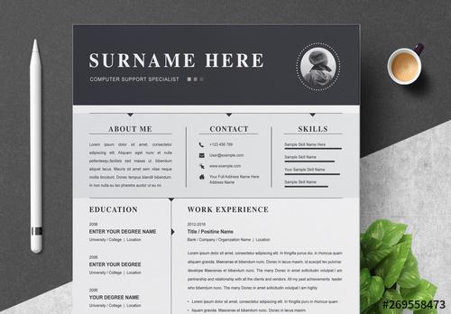 Professional Minimalist Black and White Resume Layout - 269558473 - 269558473