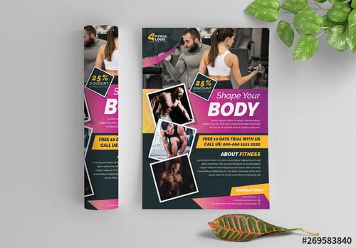 Fitness Flyer Layout with Purple and Yellow Accents - 269583840 - 269583840