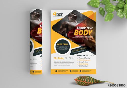 Fitness Flyer Layout with Yellow Accents - 269583860 - 269583860