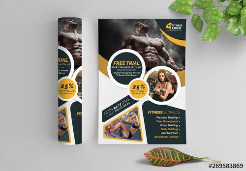 Fitness Flyer Layout with Yellow Accents - 269583869 - 269583869