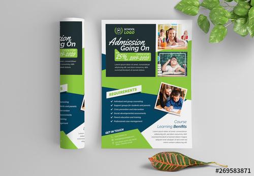 School Flyer Layout with Blue and Green Accents - 269583871 - 269583871