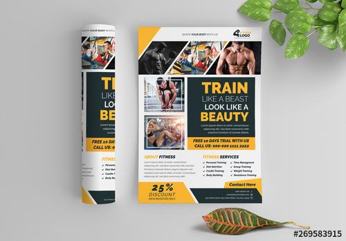 Fitness Flyer Layout with Yellow Accents - 269583915 - 269583915