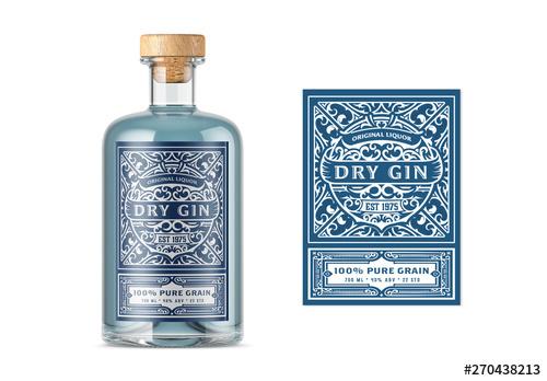 Traditional Gin Label Layout with White and Blue Accents - 270438213 - 270438213