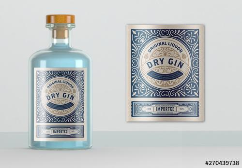 Traditional Gin Label Layout with Cream and Teal Accents - 270439738 - 270439738