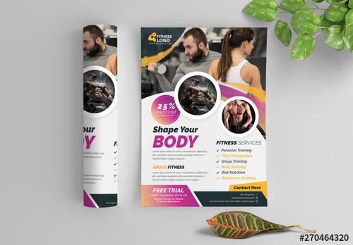 Fitness Flyer Layout with Yellow and Pink Gradient Accents - 270464320 - 270464320