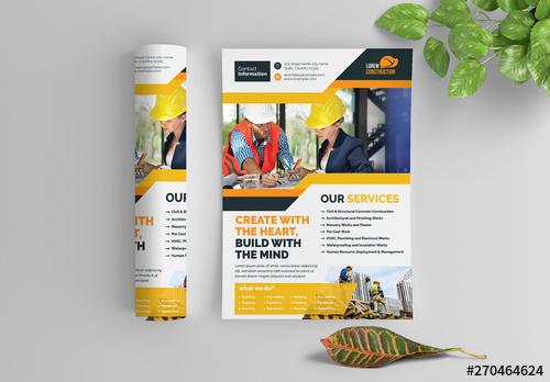 Construction Themed Flyer Layout with Yellow and Orange Accents - 270464624 - 270464624