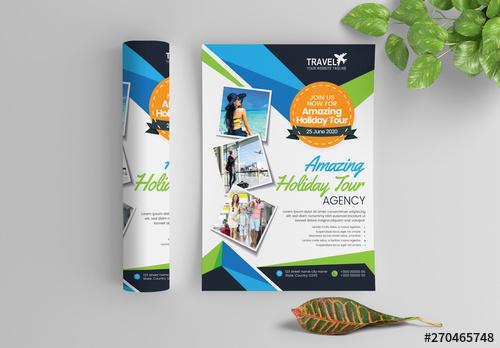 Travel Themed Flyer Layout with Snapshot Elements - 270465748 - 270465748