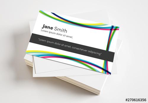 Business Card Layout with Colorful Line Elements - 270616356 - 270616356