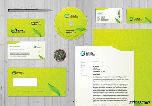 Green Corporate Identity Stationery with Green Floral Design Layout - 270657007 - 270657007