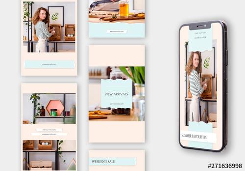 Set of 10 Social Media Stories Layouts with Ripped Paper Elements - 271636998 - 271636998