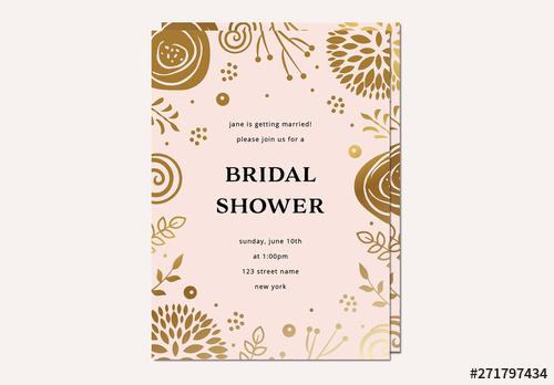 Pink Summer Floral Bridal Shower Invitation Layout with Gold Accents - 271797434 - 271797434